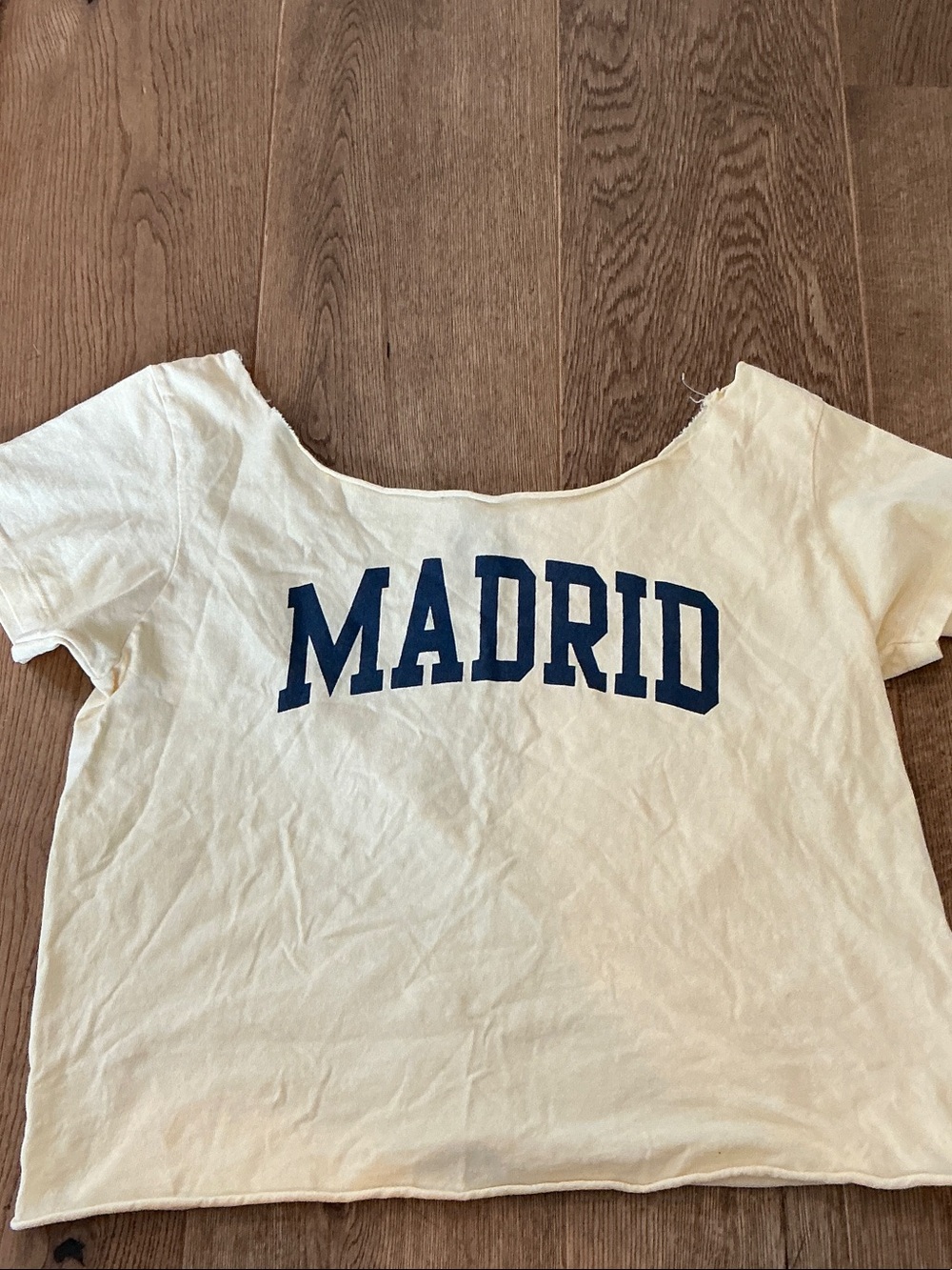 Brandy Melville Cream 'Madrid' Crop Top with Navy Print